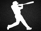 White icon of baseball player on leather background